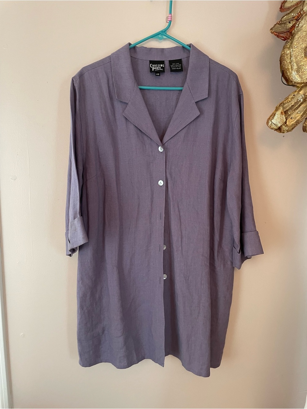 Crossing Pointe Women's Linen Button-Front Blouse — Plum